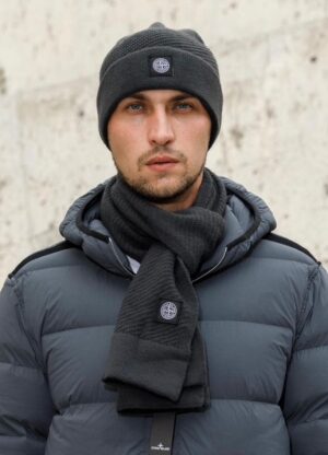 Stone Island Muts en Sjaal Set Geelong Wol N07B5 N05B5 Grijs